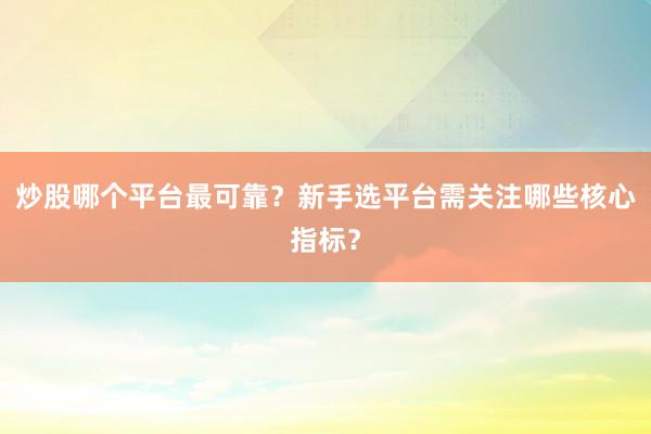 炒股哪个平台最可靠？新手选平台需关注哪些核心指标？
