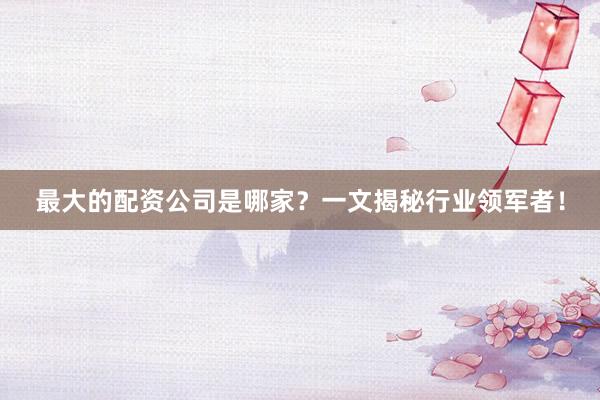 最大的配资公司是哪家？一文揭秘行业领军者！