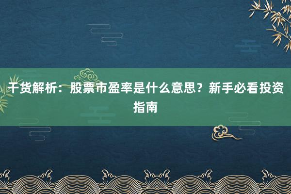 干货解析：股票市盈率是什么意思？新手必看投资指南